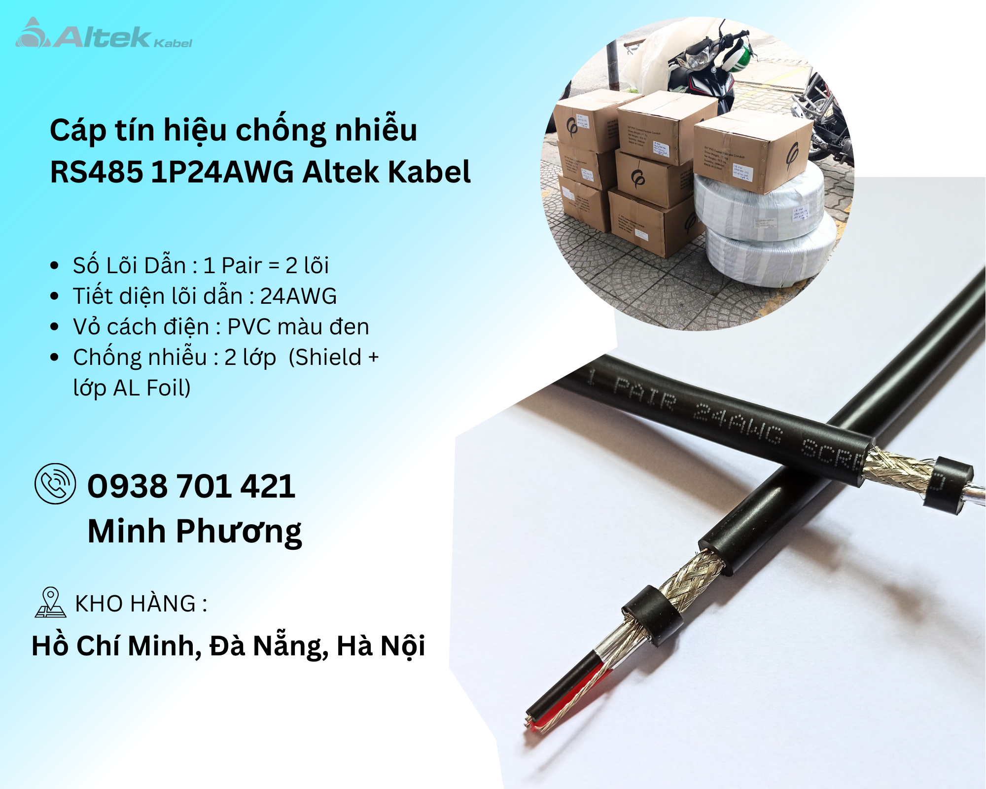 Cáp tín hiệu chống nhiễu RS485 1P24AWG Altek Kabel Đà Nẵng, Hà Nội, Khánh Hòa